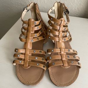 Tan Strappy Sandals with Zip Up Back